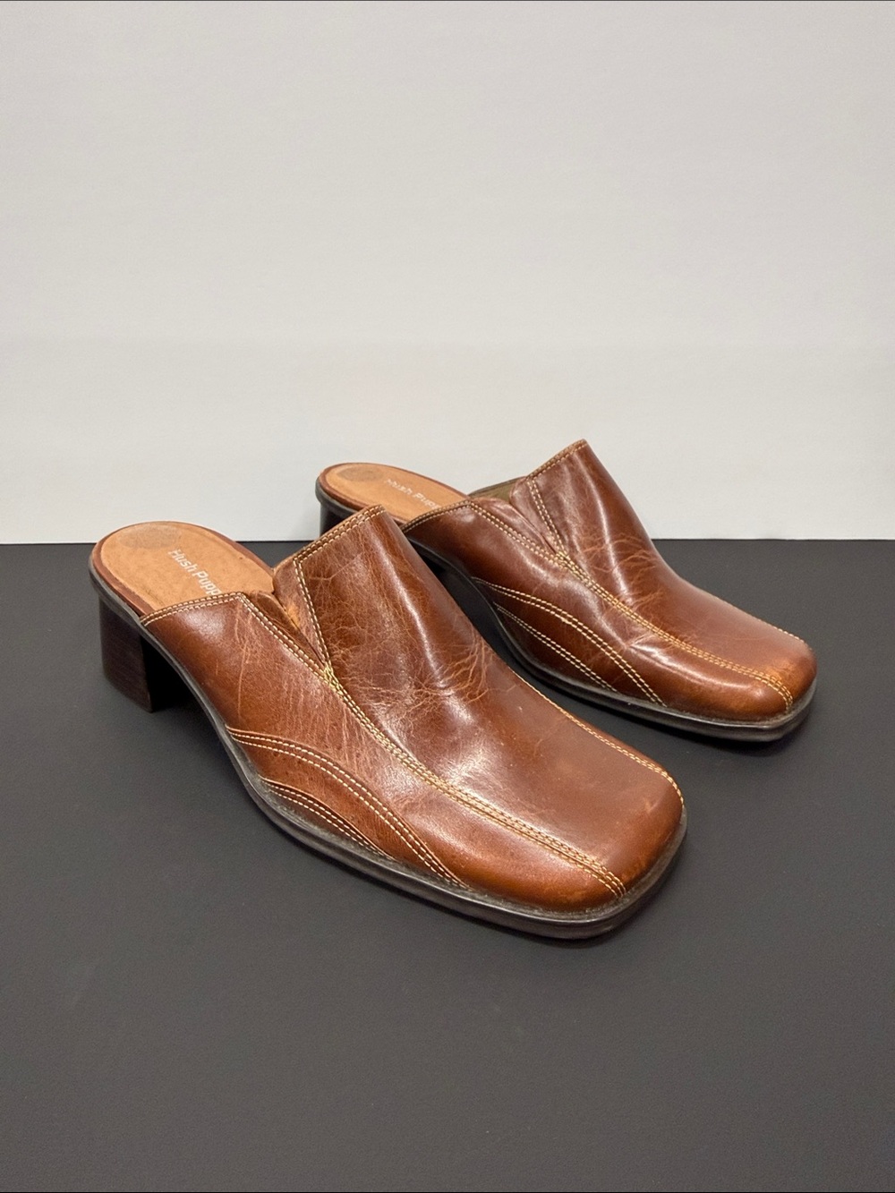 Hush Puppies Brown Leather Slip-On Mule Heels